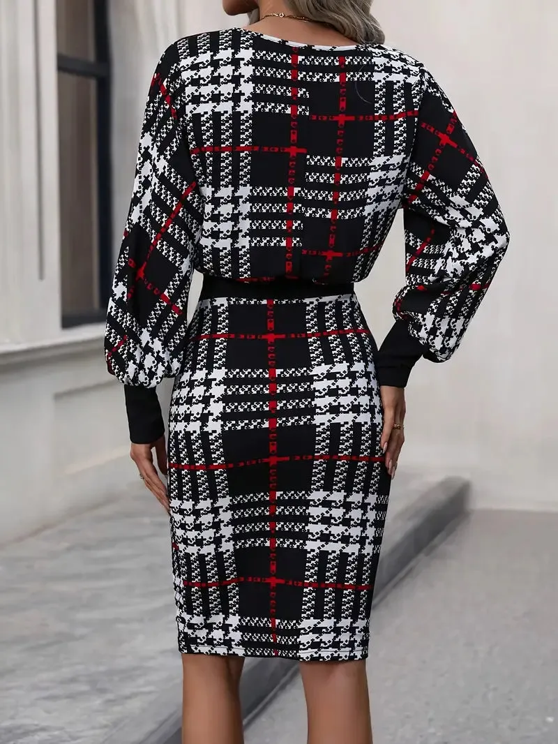 Heidi-Mode | Trend Schlankes Design Karomuster Rundhalsausschnitt Kleid