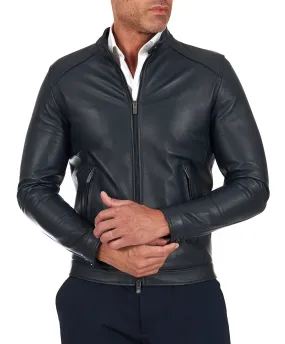 Lederjacke herren bikerlederjacke blaue lederjacke mann Ted